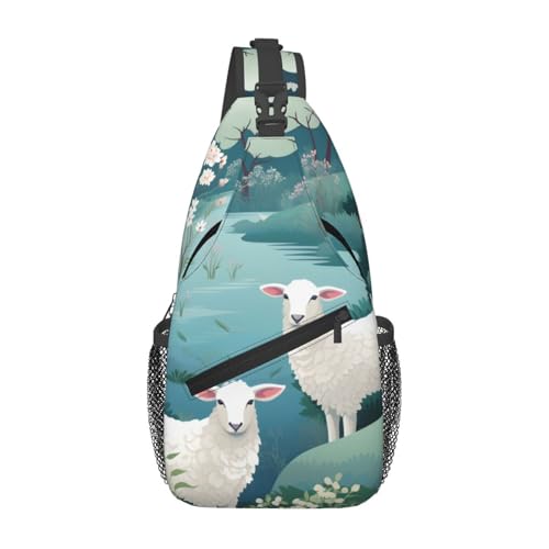 Bolso bandolera unisex con patrón flor de oveja miniatura 1