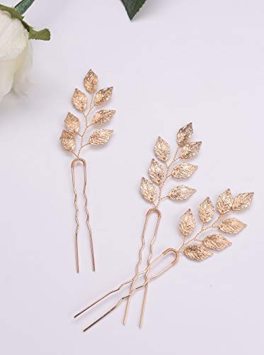 Fxmimior 12232 Bride Hair Accessories Hair Pins Clip Bobby Pins Vintage Gold Leaf Bridesmaid Headpiece Customised Wedding Pack Of 3 thumb #5