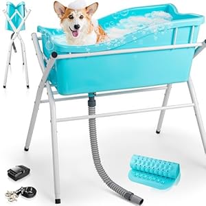 Dog bath tub portable dog washing bathing station elevated foldable dog bath for shower and grooming 4 adjustable height pet tub for small and medium size dogs indoor and outdoor patent design  urban country home decor