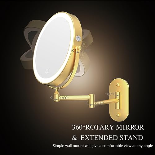 Rechargeable-Wall-Mounted-Lighted-Makeup-Vanity-Mirror-8-Inch-Double-Sided-1X-10X-Magnifying-Bathroom-Mirror-3-Color-Lighting-Touch-Screen-Dimming-360-Rotation-Shaving-Mirror
