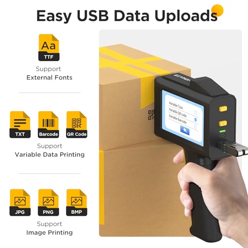 Image of Handheld Inkjet Printer 0.5 Inches Print Height Weighs Only 390g for Batch Code Date Lot Number Print on Plastic Carton Wood Metal Glass Aluminum with 42ml Fast Dry Ink (Black)