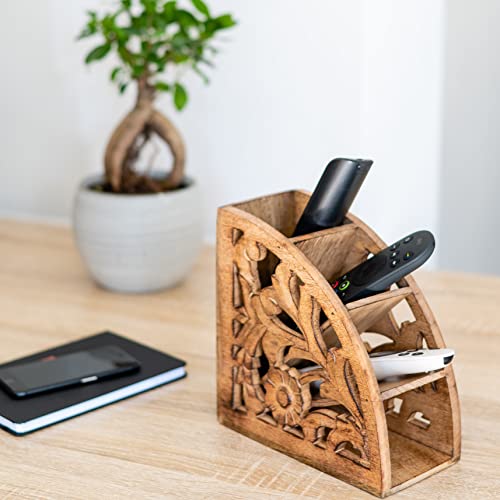 Organisateur télécommande en bois 4 cases anti-perte de boîtiers
