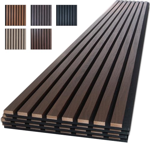 Image of NeatiEase Wood Panels for Wall, 4-Piece 96 inch x 12.6 inch Soundproof Wood Slat Wall Panel for Interior Wall Decor Noise Cancelling, Wood Acoustic Wall Panels, Sound Absorbing Panel (Rustic Walnut)