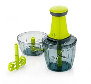 Rudra Enterprise 2 in 1 Quick & Easy 6 Blade Push and Chop Vegetable and Fruit Cutter Chopper - 1000ML (Multi Color Handle) - Plastic