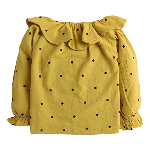 Image of Hopscotch Girls Cotton And Spandex Polka Dot Print T-shirt and Dungaree Set in Yellow Color (1023421)