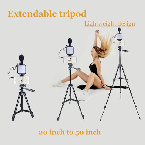 Smartphone Video Kit, Vlogging Kit, Youtuber Kit, with Microphone Light Tripod 50" Extendable Phone Clip Remote Control Compatible with iPhone/Smartphone/Cameras - Image 3