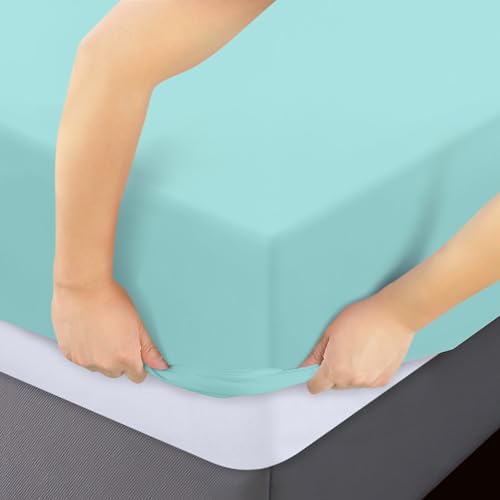Image of Utopia Bedding Twin XL Fitted Sheets - Bulk Pack of 2 Bottom Sheets - Soft Brushed Microfiber - Deep Pockets - Shrinkage & Fade Resistant - Easy Care (Twin XL, Spa Blue)