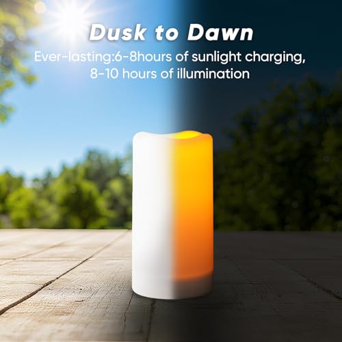 Image of Homemory Large Solar Candles Outdoor Waterproof, 4 inchx8 inch, Dusk to Dawn, Solar Powered Flameless Candles for Outdoor, Lanterns