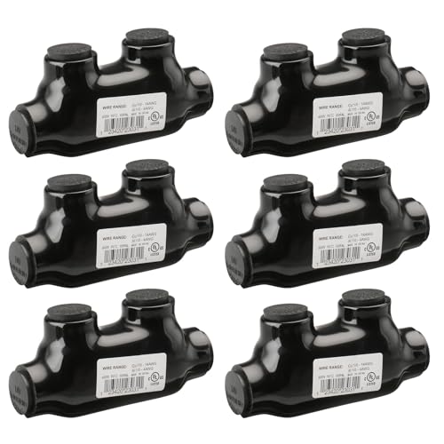 Wengart Insulated Inline Splice Connector QMS-D1/0-1 (6-Pack), 1/0-14 AWG Wire Range, 600V Dual Rated for Copper and Aluminum Conductors, Pre-Filled with Oxide Inhibitor, UL Listed, Black