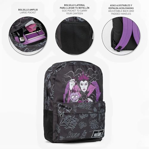 Plecak na co dzień Disney Villains - Kolor czarny - 32x12x42 cm - Wykonany z poliestru - Wzór Maleficent - Oryginalny produkt, Czarny (Black), Estándar, Casual