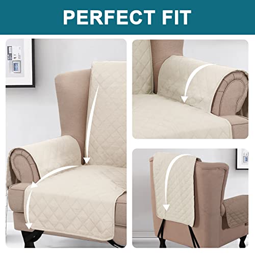 Housse de chaise à dossier ailé antitache protège fauteuil ivoire lavable eau
