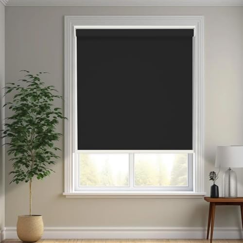 Image of Changshade Blackout Roller Shades for Indoor Windows,Cordless Roller Blinds,Free-Stop Roll Up Shades with Thermal Insulated, Uv Protection Fabric for Bedroom,Office,French Door,Black,24 inch W72 H