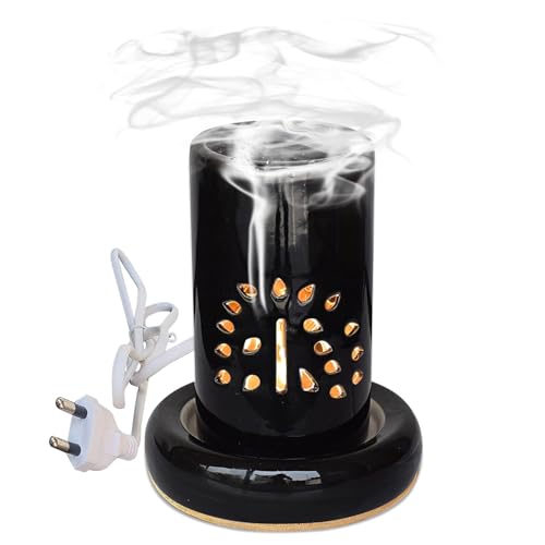 Image of Pure Source India Handcrafted 8.5 inch Black Ceramic Electric Diffuser, Aroma Oil Diffuser, Oil Burner for use in Homes, Offices, Yoga Centre, Spa as Well as Outdoors