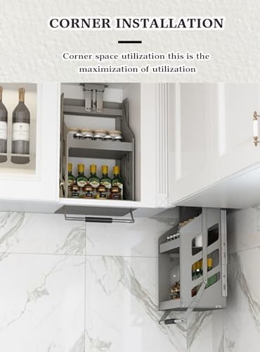 Heavy-Duty 2-Tier Pull Down Shelf for Upper Cabinets, Space-Saving Folding Organizer, Convenient Wall-Mounted Storage Solution (60cm Cabinet H 62cm)