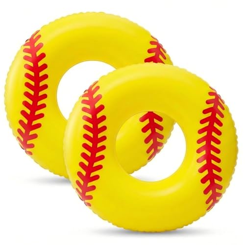 ShinyRelief 2 Pack Softball Inflatable Pool Floats Toys Softball Pool Rings Sports Themed Swimming Ring Tubes Beach Swimming Party Supplies for Adults