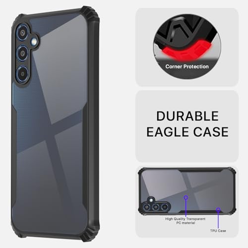 Image of Pikkme Ultra Hybrid Back Cover for Samsung Galaxy M35 5G | Raised Edges |Crystal Clear Transparent | Full Camera Protection Bumper Case (Black)