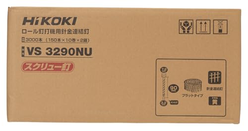 HiKOKI VS3290NU Clavos de Conexión para Cable, 3.5 pulgadas (90 mm) x 0.13 pulgadas (3.2 mm), Rollos, Para Pistolas de Clavos, Para Madera, 150 x 20 Rollos, Recubiertos Amarillo, Forma de Tornillo miniatura 3