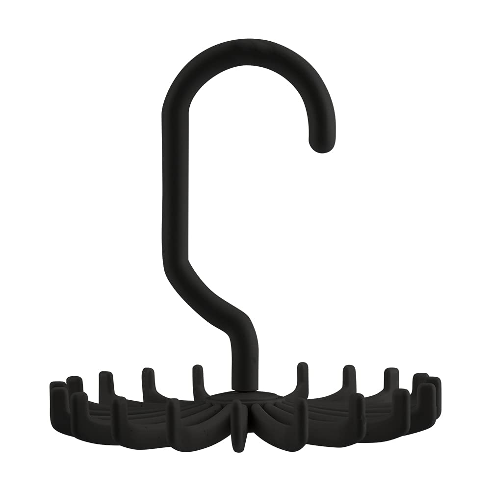 KIMISS 360° Rotatable Tie Rack Belt Scarves Hook Hanger Organizer for Neat Closets - Black (Black)