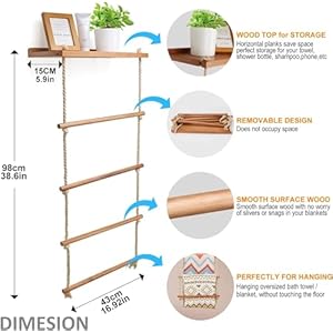 5-Layer Wooden Blanket Ladder, 2-in-1 Towel Racks Blanket Quilt Towel Holder Rack Decorative Ladder, Storage Ladder Quilt Rack Blanket Holder, Ladder Shelves for Bathroom,Living Room,Bedroom 5 Layer Wooden Blanket Ladder 2 in 1 Towel Racks Blanket Quilt Towel Holder Rack Decorative Ladder Storage Ladder Quilt Rack Blanket Holder Ladder Shelves for BathroomLiving RoomBedroom