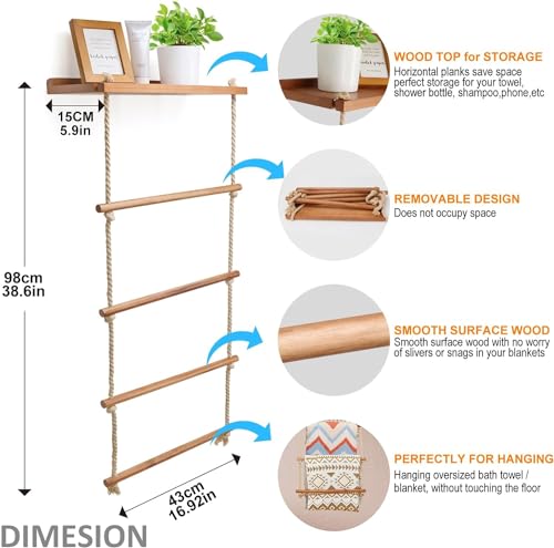 5-Layer-Wooden-Blanket-Ladder-2-in-1-Towel-Racks-Blanket-Quilt-Towel-Holder-Rack-Decorative-Ladder-Storage-Ladder-Quilt-Rack-Blanket-Holder-Ladder-Shelves-for-BathroomLiving-RoomBedroom 5 Layer Wooden Blanket Ladder 2 in 1 Towel Racks Blanket Quilt Towel Holder Rack Decorative Ladder Storage Ladder Quilt Rack Blanket Holder Ladder Shelves for BathroomLiving RoomBedroom