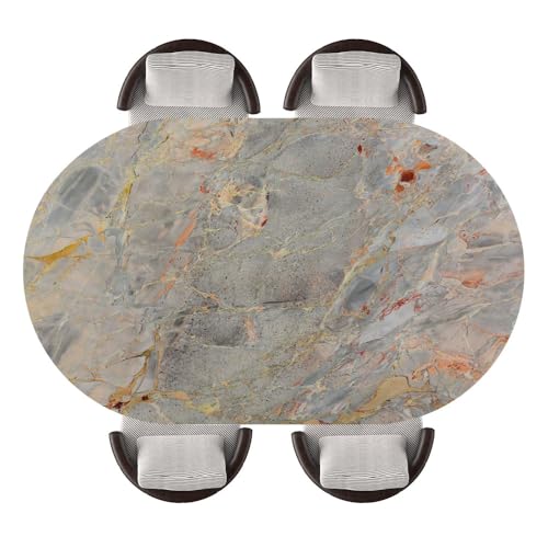 Oval Elastic Edge Tablecloth with Marble Texture Background, Oval Shape with Elastic Polyester Fabric, Water-Resistant Decorative Cover, Party Setup, Home Decor, Fits 52"x70" Oval Tables, Stay-109