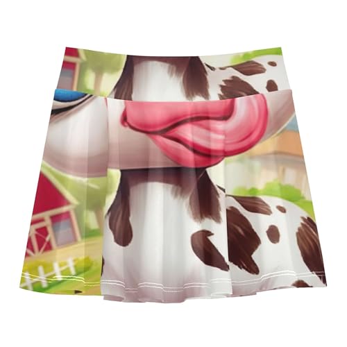 Cute Cartoon Cow Farm Athletic Shorts Girls Skorts Tennis Skirts for Kids Custom Girl Skort 3t