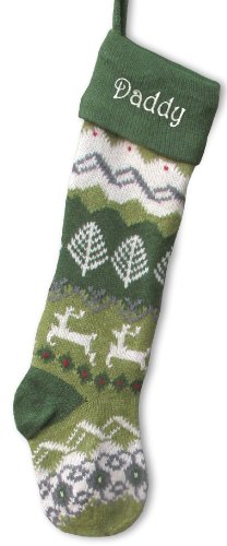 Large Personalized Knit Christmas Stockings - Green Cuff Deer Tree #TOP5