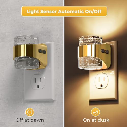 Image of L LOHAS LED Night Light, 2 Pack 3000K Bubble Night Lights Plug into Wall, Acrylic Night Lights with Light Sensor, Adjustable Brightness,Plug in Nightlights for Rooms Bathroom Hallway