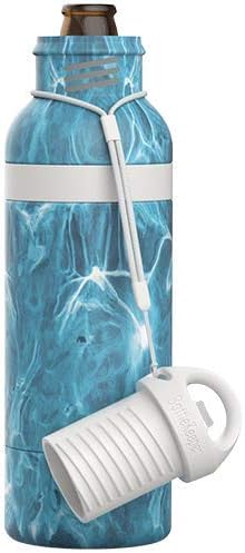 BottleKeeper X - Double Walled Vacuum Insulated Bottle with a Bottle Opener Built into the Tethered Cap - 12oz Longneck - Protects & Keeps Your Beer Cold Up To 6 Hours (Aqua Blue)