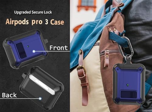Image of Olytop for Airpods Pro 3 Case with Magnetic Automatic Lock, Rugged Apple Airpods Pro 3rd Generation Cover 2025, Armor Shockproof iPod Pro3 Gen Protective Shell with Carabiner&Cleaner kit, Black /Blue
