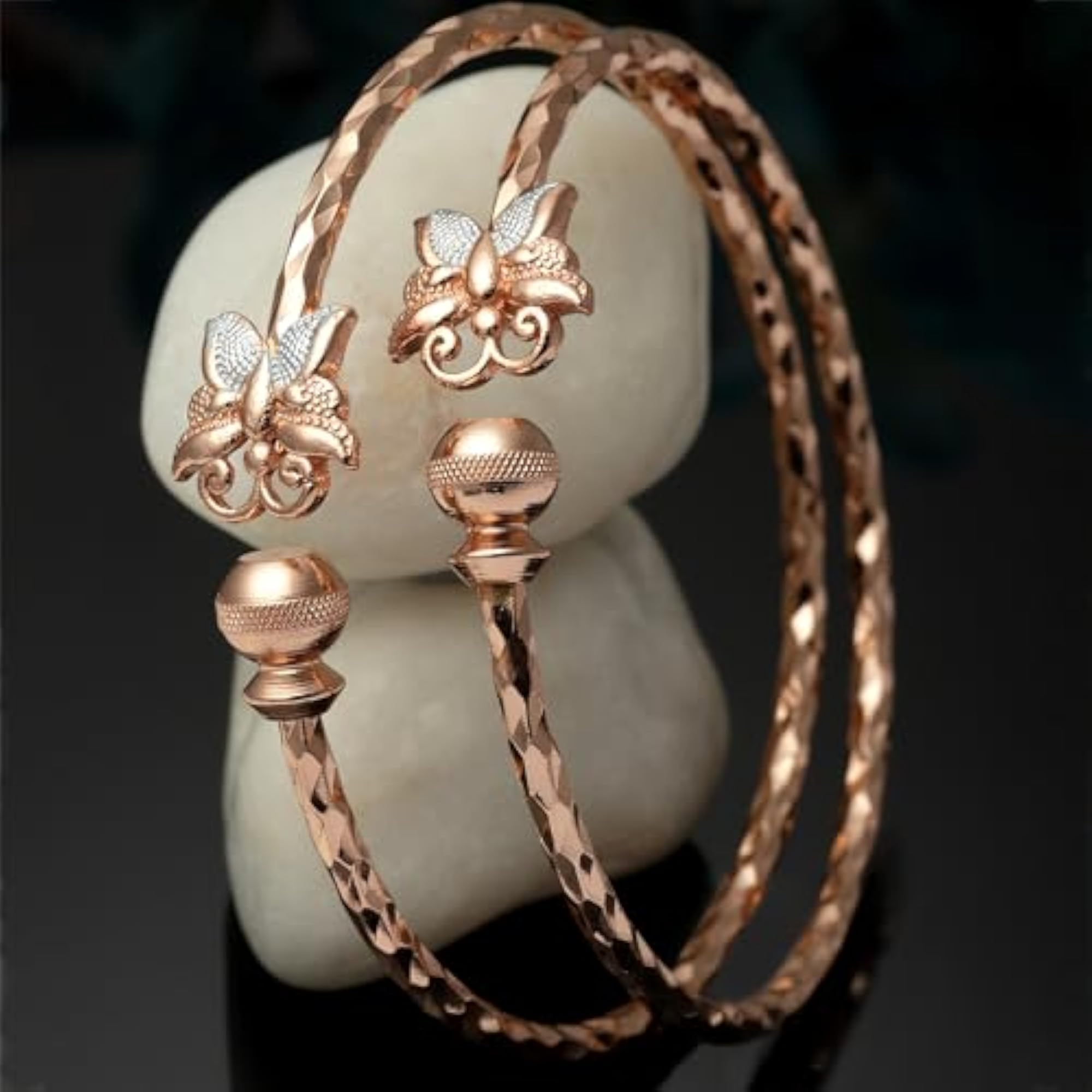 Rose Gold-Plated American Diamond Peacock Handcrafted Kada Bracelets Set