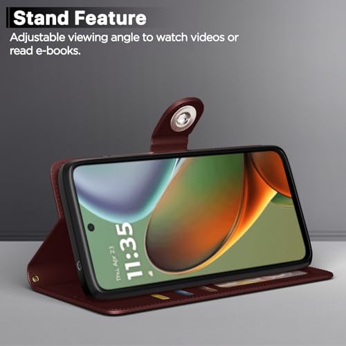 Image of Pikkme Flip Cover Leather Finish | Inside TPU with Card Pockets | Wallet Stand and Shock Proof | Complete Protection Button Flip Case for Moto G05(Brown)