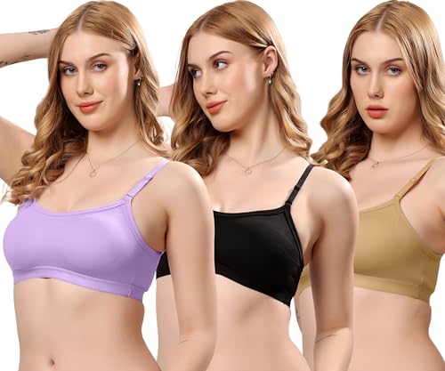 Image of London Hills Women's Cotton Sports Bra for Women Solid Bra Wireless & Non Padded Full Coverage Soft Hold Straps Super Combed Cotton Elastane Stretch Full Coverage Slip-On Active Bra