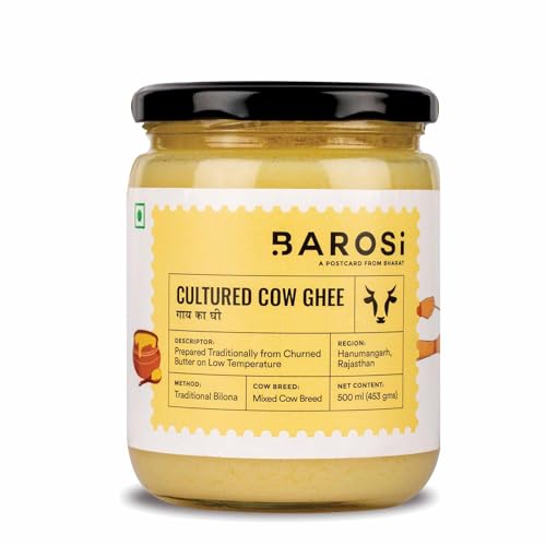 Image of Barosi Premium Cultured Desi Cow Ghee 500 ml | Vedic Bilona Method | Churned from Curd | Pure & Natural | Farm Made in Small Batches | Glass Jar Packing