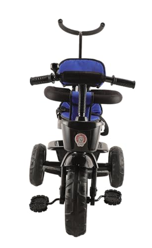 Image of JoyRide Learn-to-Ride Trike on 3 Wheels with Safety Harness, Non-Slip Pedal,Storage Basket and Removable Parent Handle Blue