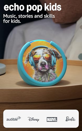 Image of Amazon Echo Pop Kids (newest model), Designed for kids, Designed for Alexa+, parental controls, Includes 6 months of Amazon Kids+, Anthro Pup