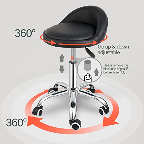 Nova Microdermabrasion Rolling Stool Swivel Salon Stool Chair Adjustable Drafting Stool Tattoo Office Massage Medical Facial Spa Stool With Pu Cushion Backrest(Black) #TOP3