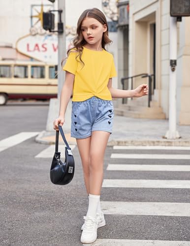 Image of Arshiner Girls Casual Tie Dye Short-Sleeve T-Shirt Cute Print Summer Blouse for Girls Twist Front Tunic Tee Tops