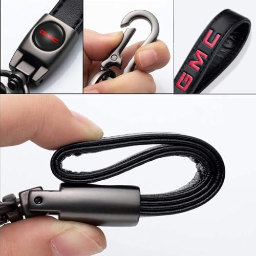Image of Genuine Leather Car Keychain, Black Key Ring Accessories For GMC Series, Premium Key Chain Gift For Men Women, Automotive Family Present