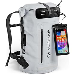 Earth Pak Waterproof Backpack - Heavy Duty Hiking Backpack - Roll-Top Closure Bag - Cushioned Dry Bag Waterproof Phone Case