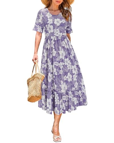 Image of STYLEWORD Womens Summer Casual Short Sleeve Flowy Midi Beach Dress