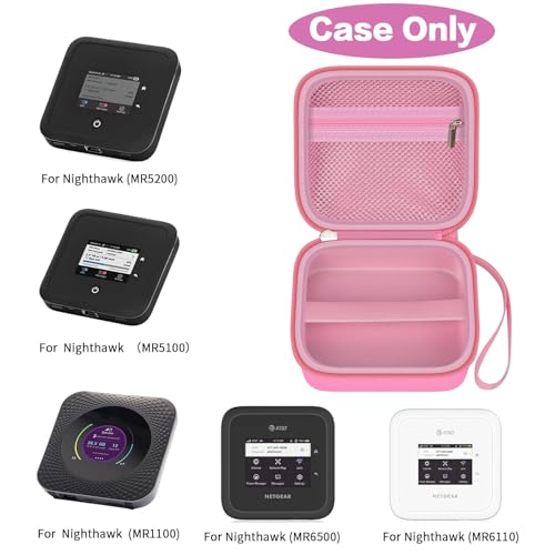 Image of Travel Router Case Compatible with NETGEAR Nighthawk M7 Pro / M6 M6 Pro MR6150 6500 / M5 5G MR5200 5100 / M1 M2 Mobile Hotspot. WiFi Router Storage Carrying Holder with Mesh Pocket (Box Only) (Pink)