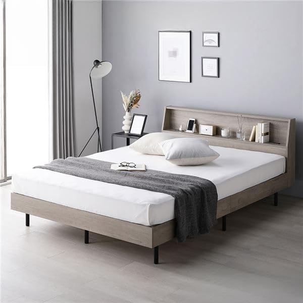 ベッド ダブル ボンネルコイルマットレス付き グレージュ 高さ調整可 ベッド ダブル ボンネルコイルマットレス付き グレージュ 高さ調整可