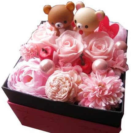 Amazon リラックマ入り 花 プリザーブドフラワーフレンチbox入り コリラックマ マスコット ピンク系 プリザーブドフラワー オンライン通販