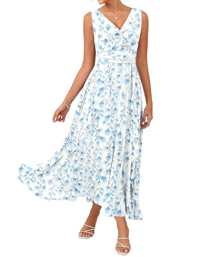 Image of GRACE KARIN Women's Summer Sleeveless Floral Maxi Dress V Neck Formal Wedding Guest Dress A Line Beach Vacation Clothes