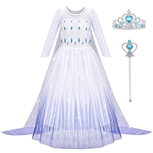 Kostüm Kinder Mädchen Prinzessin Kleid Kinder Dress mit Krone Zauberstab Party Verkleidung Karneval Halloween Weihnachten...