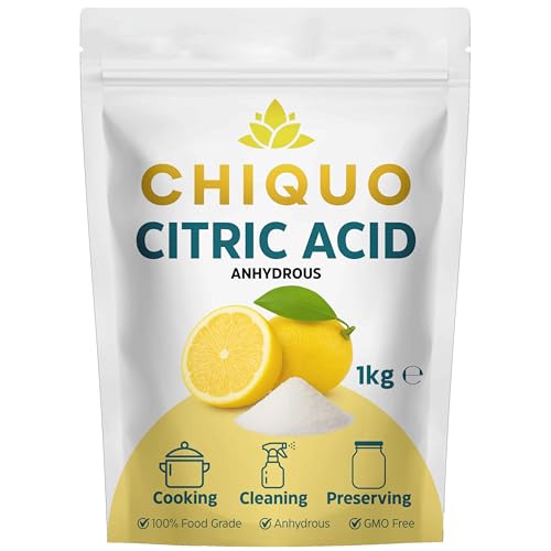 Chiquo Citric Acid 1kg - Anhydrous & 100% Food Grade - E330 | GMO-Free & Vegan | Natural Descaler & Cleaner | For Cleaning Cooking Bath Bombs & Preserving | Resealable Pack for Freshness