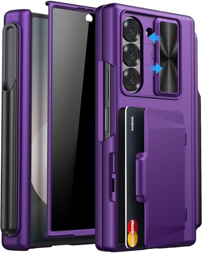 Image of for Samsung Galaxy Z Fold 6 Case with Privacy Screen Protector & S Pen Holder, Hinge Protection & Slide Camera Lens Cover & Card Holder, Full Body Protective Hard Case for Z Fold 6, Purple