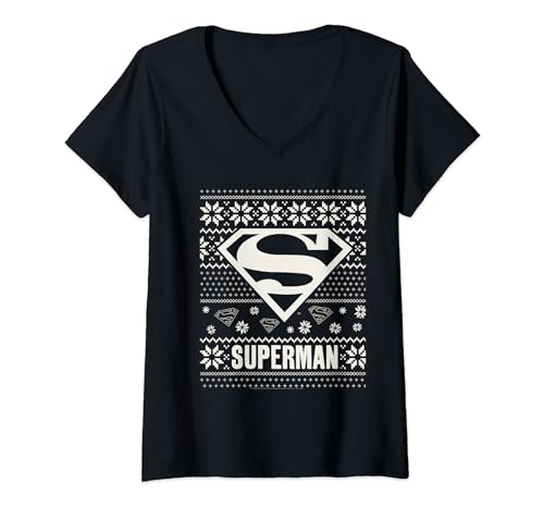 Image of Womens Superman Christmas Knit Logo V-Neck T-Shirt