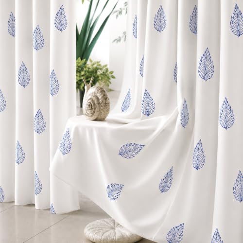 Image of THE LINEN COMPANY Duck Canvas Printed Curtains 5 Feet for Window, Stylish Leaf Print Window Curtains, 5ft Set of 2, Blue Leaf